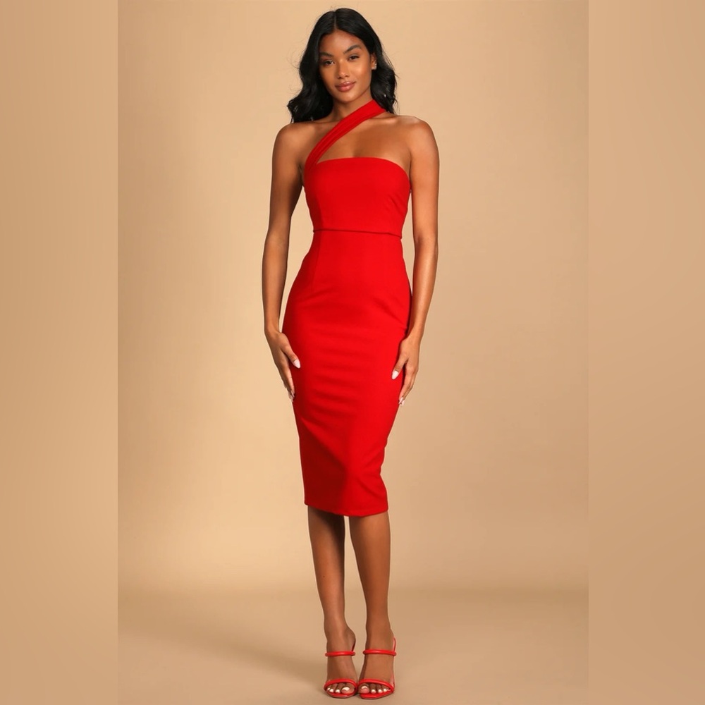 NEW Lulus Red One-Shoulder Sleeveless Midi Dress
